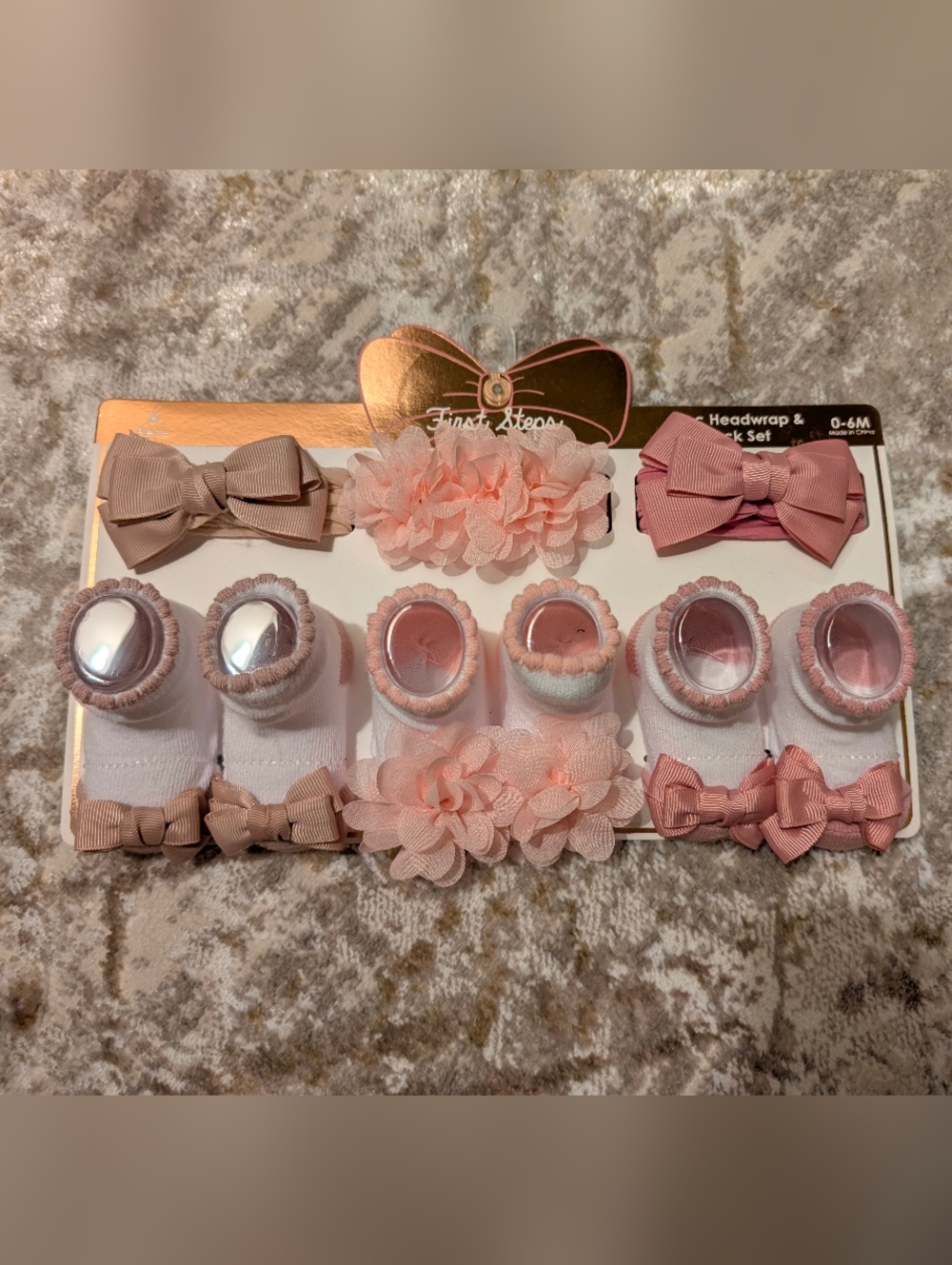 Baby Bow & Flower Headwrap and Sock Gift Set 0-6M